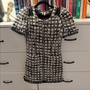 LoveShackFancy Black and White Tweed Mini Dress